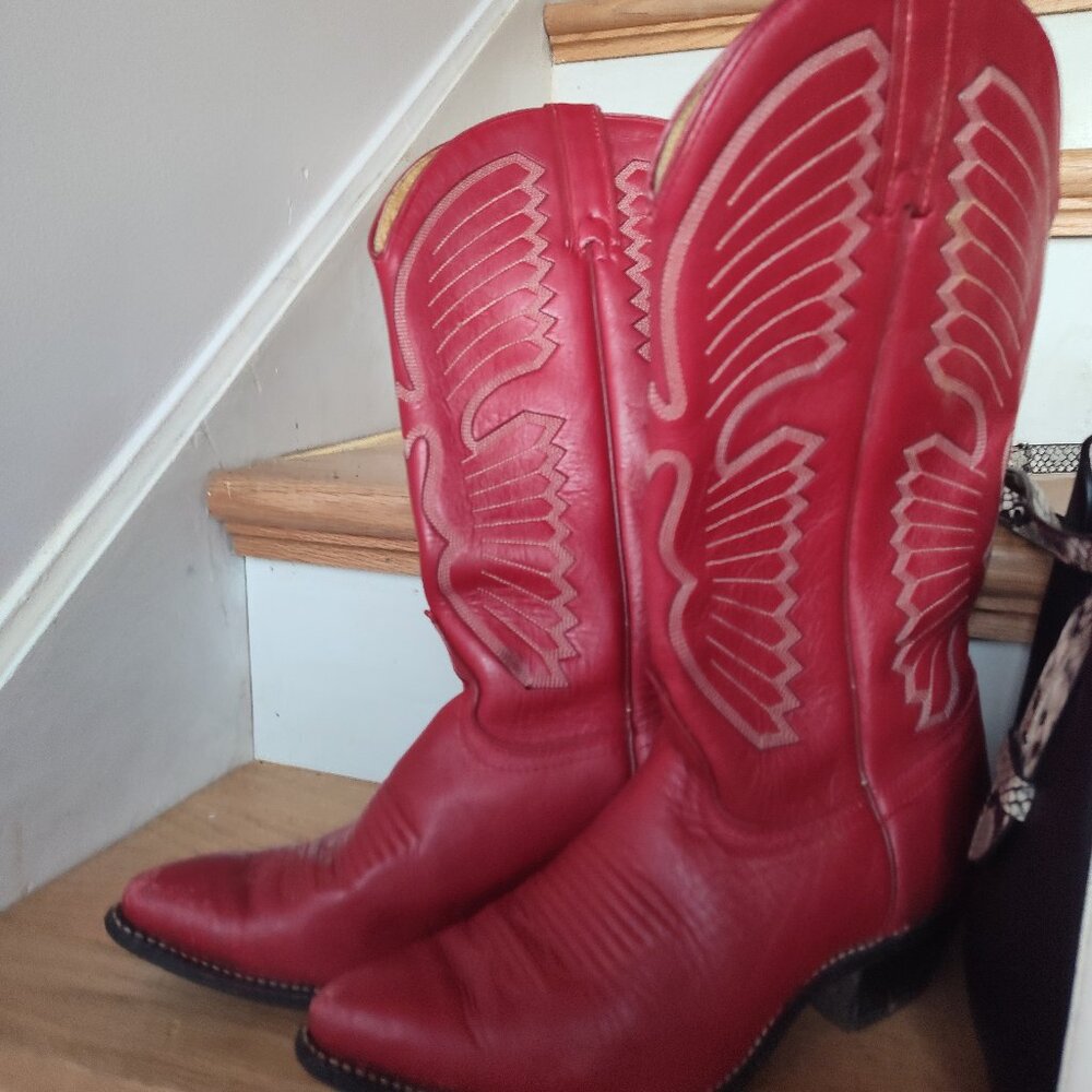 Rare Red 7.5 Leather Authentic Texas Boot Company Cowboy Western Boots